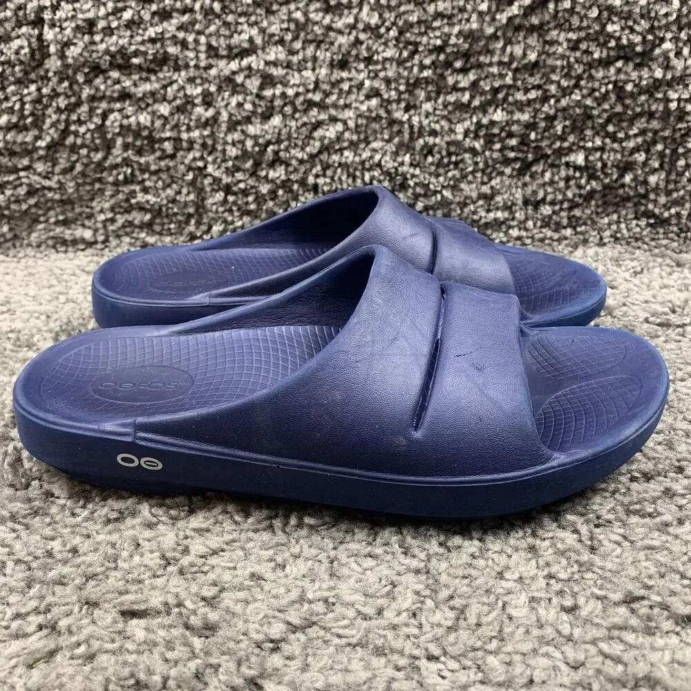 Oofos Ooah Men's 10 Womens 12 Navy Slide Sandal Comfort Slip-On Summer Slippers